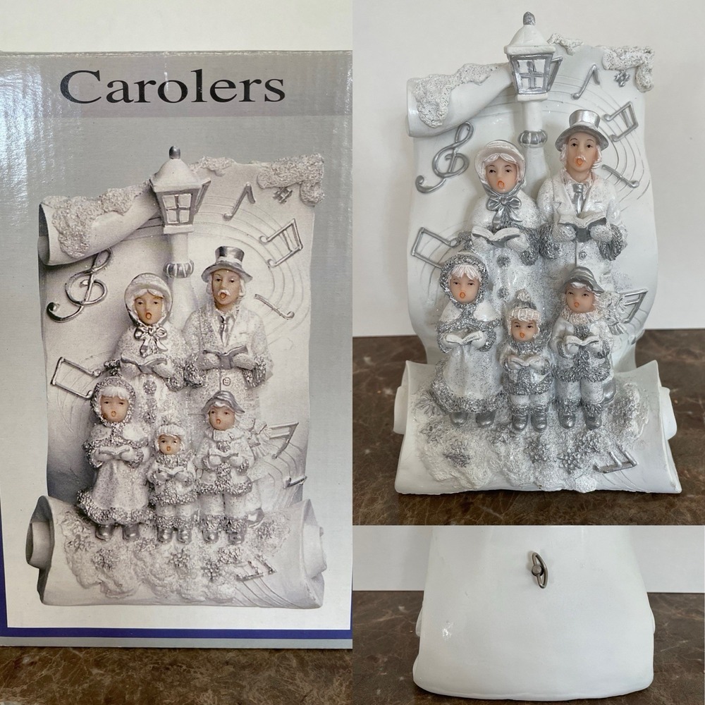 Vtg White Silver Ceramic Angel Carolers Tabletop Figurine Music Box Lincolnshire